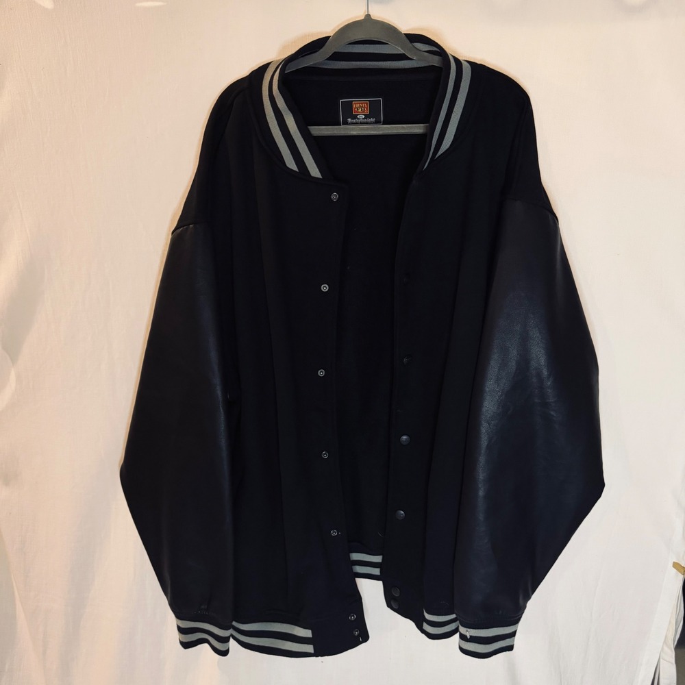 County FB Heavyweight Varsity Jacket Mens 2XL Black Faux Leather Sleeve Bomber